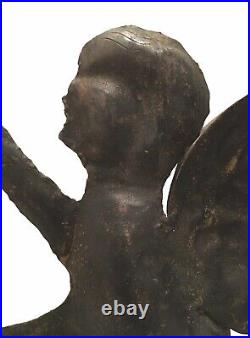 Vintage Primitive Metal Angel Cherub Standing Candle Holder Or Wall Sconce