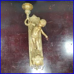 Vintage Putti Cherub Brass Wall Mounted Sconce Candle Holder Angels Boy Italy