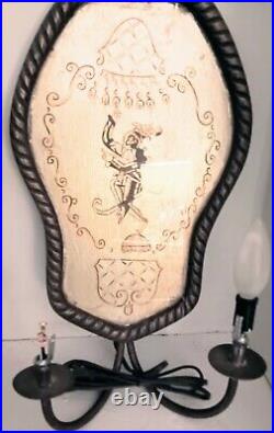 Vintage Rare Sconces Mirrored Etched Glass Wood Dancing Monkey Double Arm 17