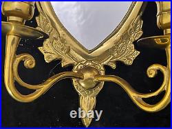 Vintage Regency Gold Brass Metal Mirror Sconce With 2 Arms