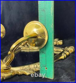 Vintage Regency Gold Brass Metal Mirror Sconce With 2 Arms