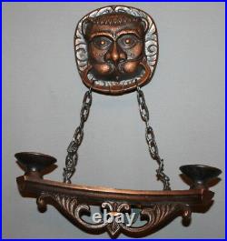 Vintage Russian Metal Wall Hanging Candle Holder Lion Head