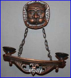 Vintage Russian Metal Wall Hanging Candle Holder Lion Head