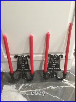 Vintage Rustic Pair Of Cast Iron Wall Hanging Candle Holders