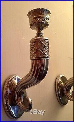 Vintage Scandinavian Scroll Silver Plated Wall Sconces/ Candle Stick Holders