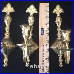 Vintage Set 4 Solid Brass Wall Sconces Candle Holders 9 1/4 tall Set Lacquer