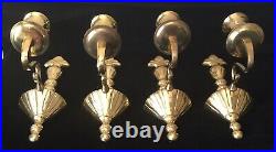 Vintage Set 4 Solid Brass Wall Sconces Candle Holders 9 1/4 tall Set Lacquer