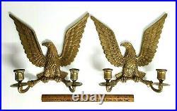 Vintage Set Brass Eagle Wall Sconce Double Arm Candle Holder Patriotic USA Wing
