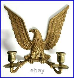 Vintage Set Brass Eagle Wall Sconce Double Arm Candle Holder Patriotic USA Wing