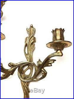 Vintage Set Of Brass Candle Wall Sconces Baroque Rococo Hollywood Regency Style