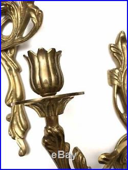 Vintage Set Of Brass Candle Wall Sconces Baroque Rococo Hollywood Regency Style