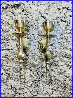 Vintage Set Of Two Brass Wall Sconces Taper Candle Holder Candlestick MCM