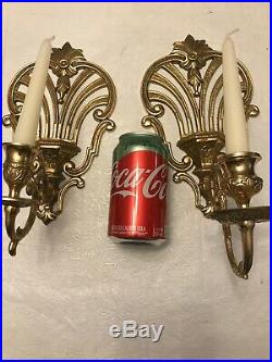 Vintage Set of 2 Pure Brass Wall Sconces, Candle holders 12H