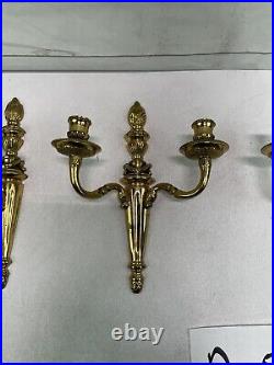 Vintage Set of 4 LAQUERED BRASS 10.5 Wall Sconce Candle Holders Made in INDIA