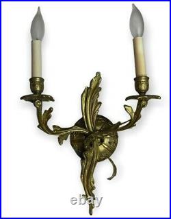 Vintage Set of 5 French Rococo Style Solid Brass 2-Arms Wall Sconces 17 Tall
