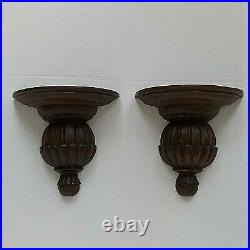 Vintage Set of Two (2) Solid Wood Hand Carved Large Wall Sconce Shelves 12 Tall