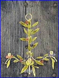 Vintage Shabby Chic Italian Tole Metal Flower Leaf Wall Sconce Candle Holder