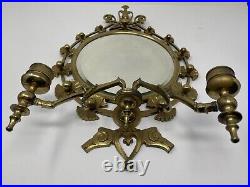 Vintage Solid Brass 2 Candle Holder Mirrored Wall Sconce