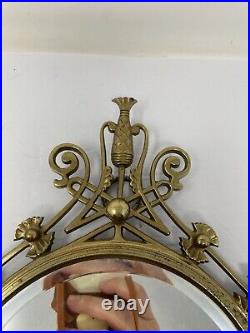 Vintage Solid Brass 2 Candle Holder Mirrored Wall Sconce