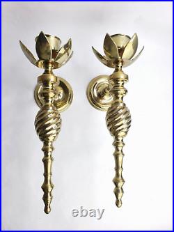 Vintage Solid Brass Floral Wall Mount Sconces Candle Holders Set Of 2 Heavy