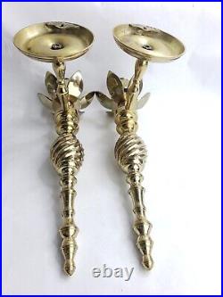 Vintage Solid Brass Floral Wall Mount Sconces Candle Holders Set Of 2 Heavy