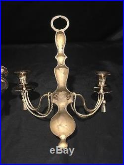 Vintage Solid Brass Pair Of Wall Candle Holders Double Arm Rope Tassel Sconces