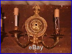 Vintage Solid Brass Pair Wall Mounted Candle Holders Double Arm Sconces ORNATE