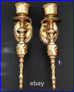 Vintage Solid Brass Sconces Candle Holders Pair Wall Mount Polished Gold