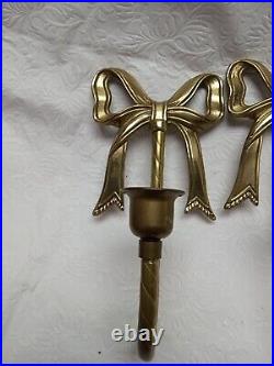 Vintage Solid Brass Set of 2 Candle Sconces Bow Design 8 Tall x 4 Wide Used