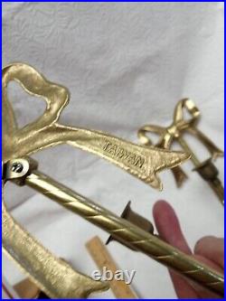 Vintage Solid Brass Set of 2 Candle Sconces Bow Design 8 Tall x 4 Wide Used