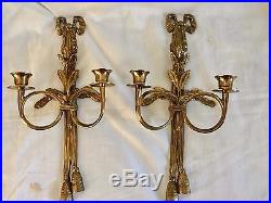 Vintage Solid Brass Wall Sconce Candle Holders Hollywood Regency (Pair)