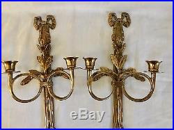 Vintage Solid Brass Wall Sconce Candle Holders Hollywood Regency (Pair)