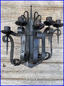 Vintage Spanish Medieval Gothic Cast Iron Wall Candle Sconce Spikes