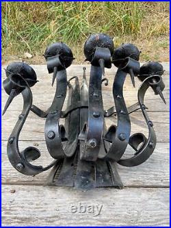 Vintage Spanish Medieval Gothic Cast Iron Wall Candle Sconce Spikes