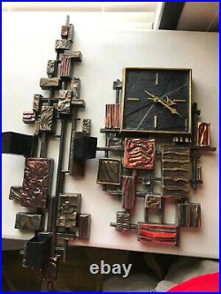 Vintage Syroco Brutalist Mid Century Modern Retro Wall Clock Candle Holder USA
