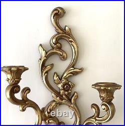 Vintage Syroco Gold Double Arm Candle Wall Sconces Mid Century Hollywood Regency