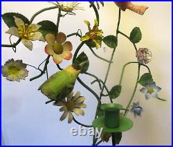 Vintage TOLE METAL Painted WALL SCONCE PETITES CHOSES Botanical FLOWERS BIRDS