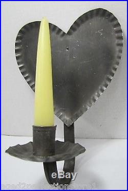 Vintage Tin HEART Shape Candlestick Holder primitive style candle wall sconce