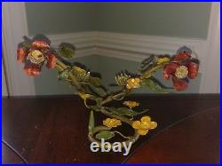 Vintage Tole Italian Toleware Metal Wall Sconce Candle Holder Rose Flower Italy