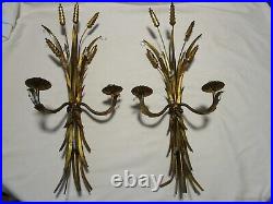 Vintage Toleware Wheat sheaf Set 2 Wall 2-arm Candle Holder with prims Italy 24T