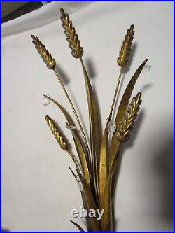 Vintage Toleware Wheat sheaf Set 2 Wall 2-arm Candle Holder with prims Italy 24T