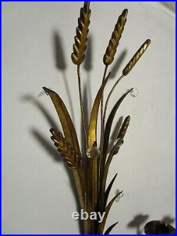 Vintage Toleware Wheat sheaf Set 2 Wall 2-arm Candle Holder with prims Italy 24T