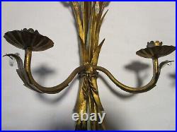 Vintage Toleware Wheat sheaf Set 2 Wall 2-arm Candle Holder with prims Italy 24T