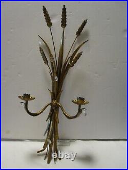 Vintage Toleware Wheat sheaf Set 2 Wall 2-arm Candle Holder with prims Italy 24T