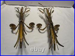 Vintage Toleware Wheat sheaf Set 2 Wall 2-arm Candle Holder with prims Italy 24T