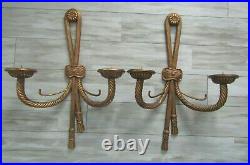 Vintage Toyo Large Double Candle Gold Wall Sconces 22