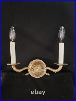 Vintage Twig Design Faux Double Candle Brass Wall Sconce Lights a Pair