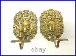 Vintage Used Solid Brass Hanging Wall Sconces Candle Holders Decorative Eagles