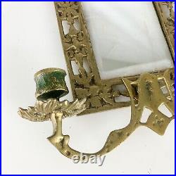 Vintage Victorian Brass Candleholder Wall Sconces Dolphins Motif Beveled Mirror