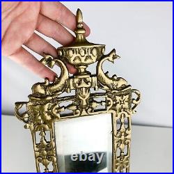 Vintage Victorian Brass Candleholder Wall Sconces Dolphins Motif Beveled Mirror